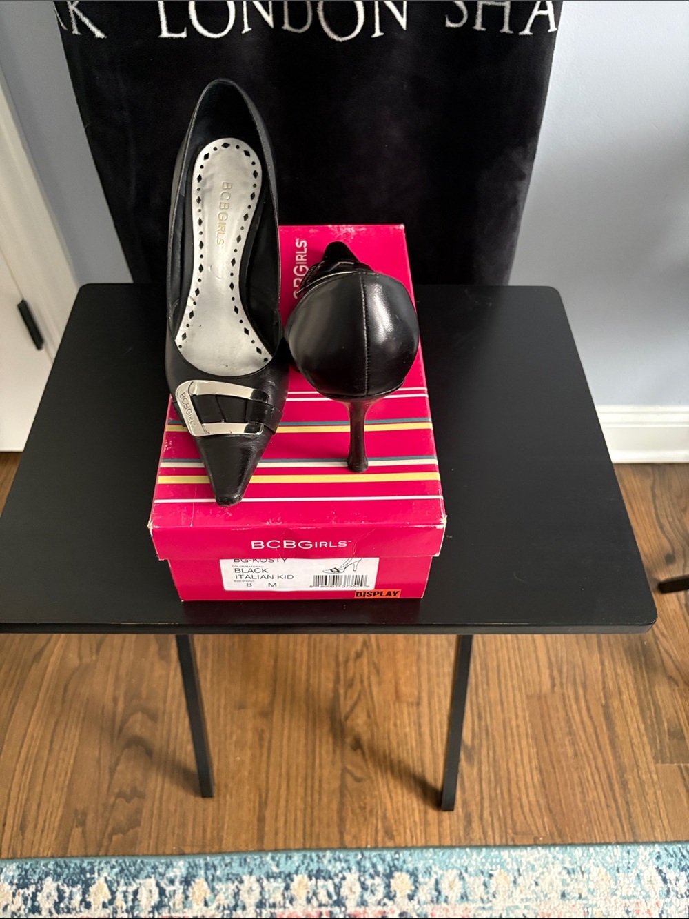BCBGirls Black Pointed Toe Pumps with Silver Buckle - Picture 2 of 5